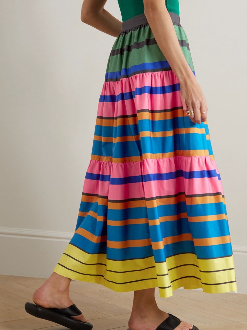 Staud Sea Tiered Striped Stretch Midi Skirt size 14 READ - Picture 2 of 11
